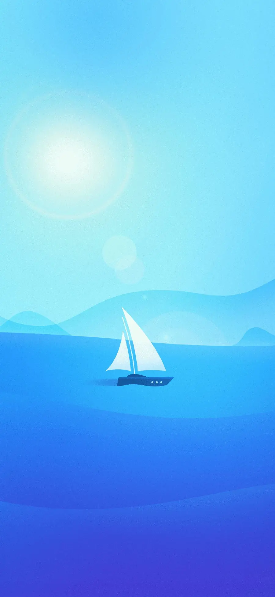 Attractive background for Android phones with a painting of a boat and a blue sea