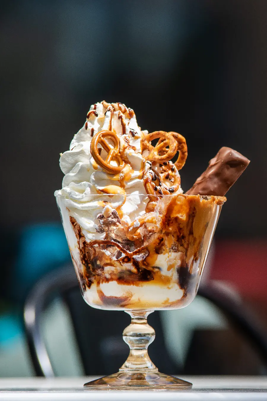 Spectacular image of ice cream Vanilla and biscuits in a transparent ice cream cone