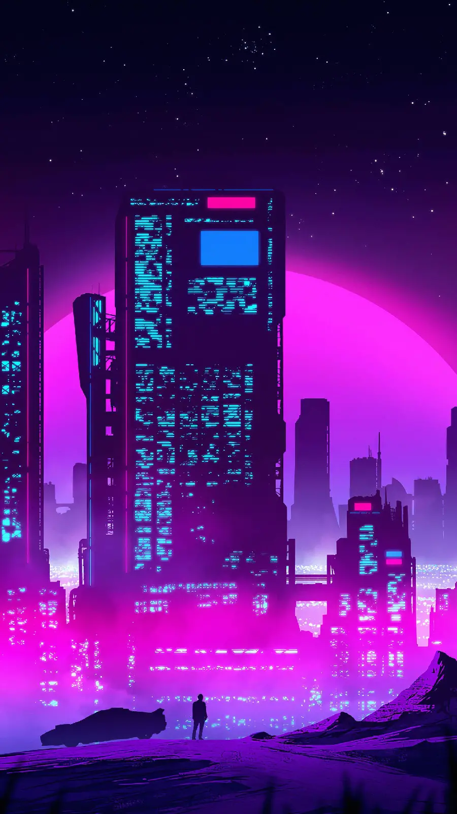 Digital Painting of Lonely Man in Purple City for Profile