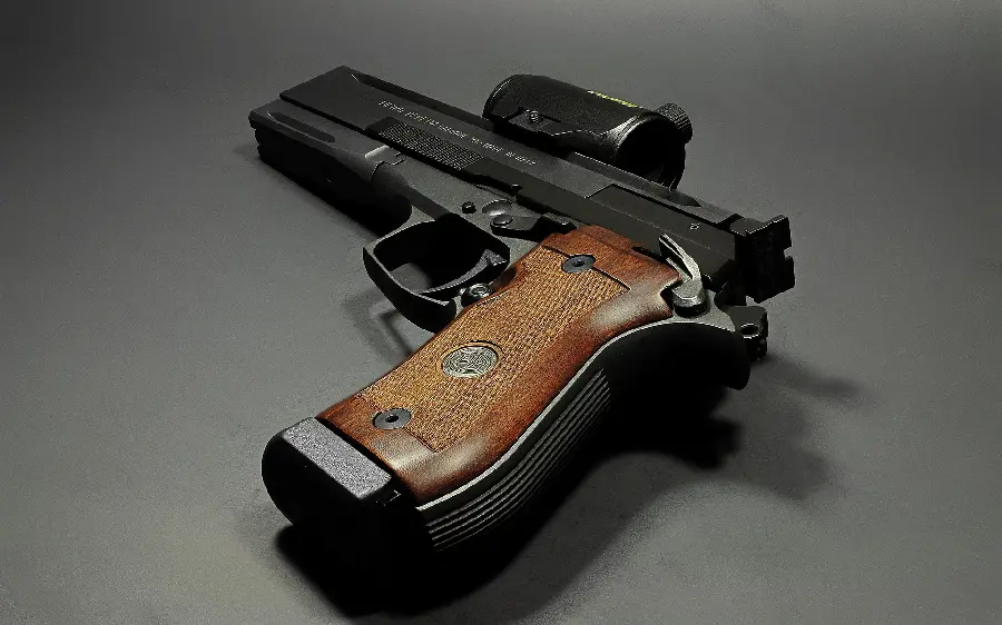 Photo of a Colt gun with a camera for a boy's profile
