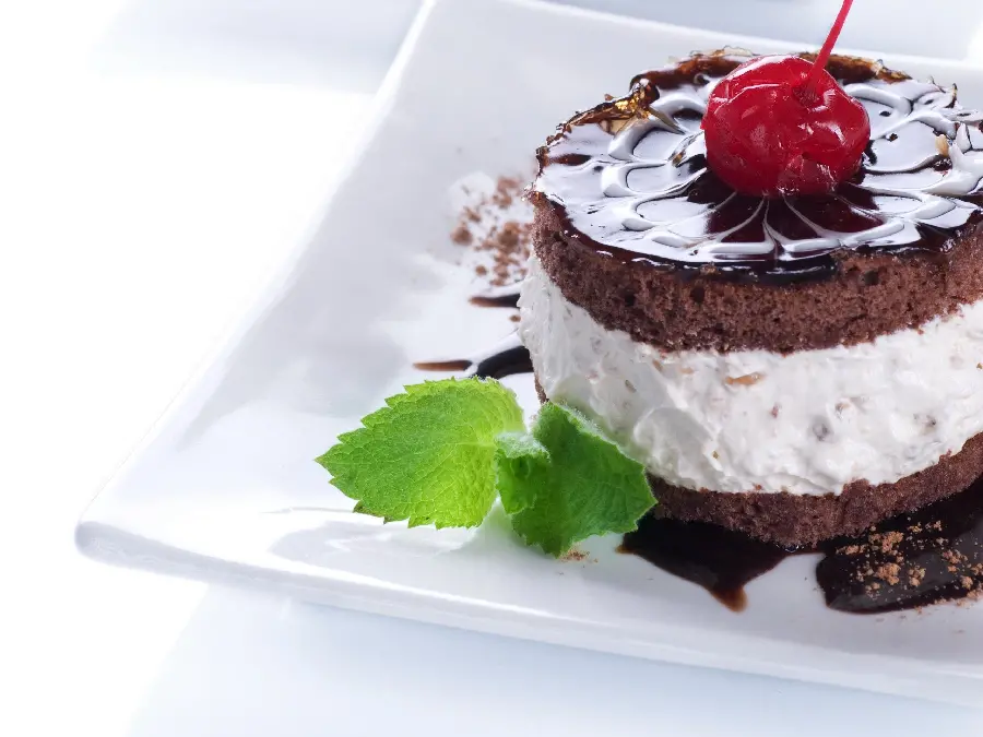 Luxury multi-layered vanilla chocolate dessert for party ideas