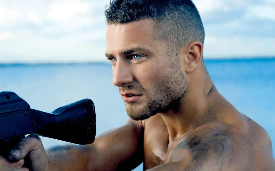 A close-up photo of a handsome and attractive foreign blue-eyed boy for a profile
