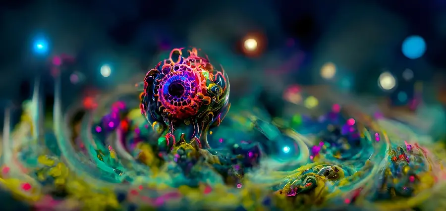 AI-generated image of a beautiful and colorful plant in the shape of an eye pupil
