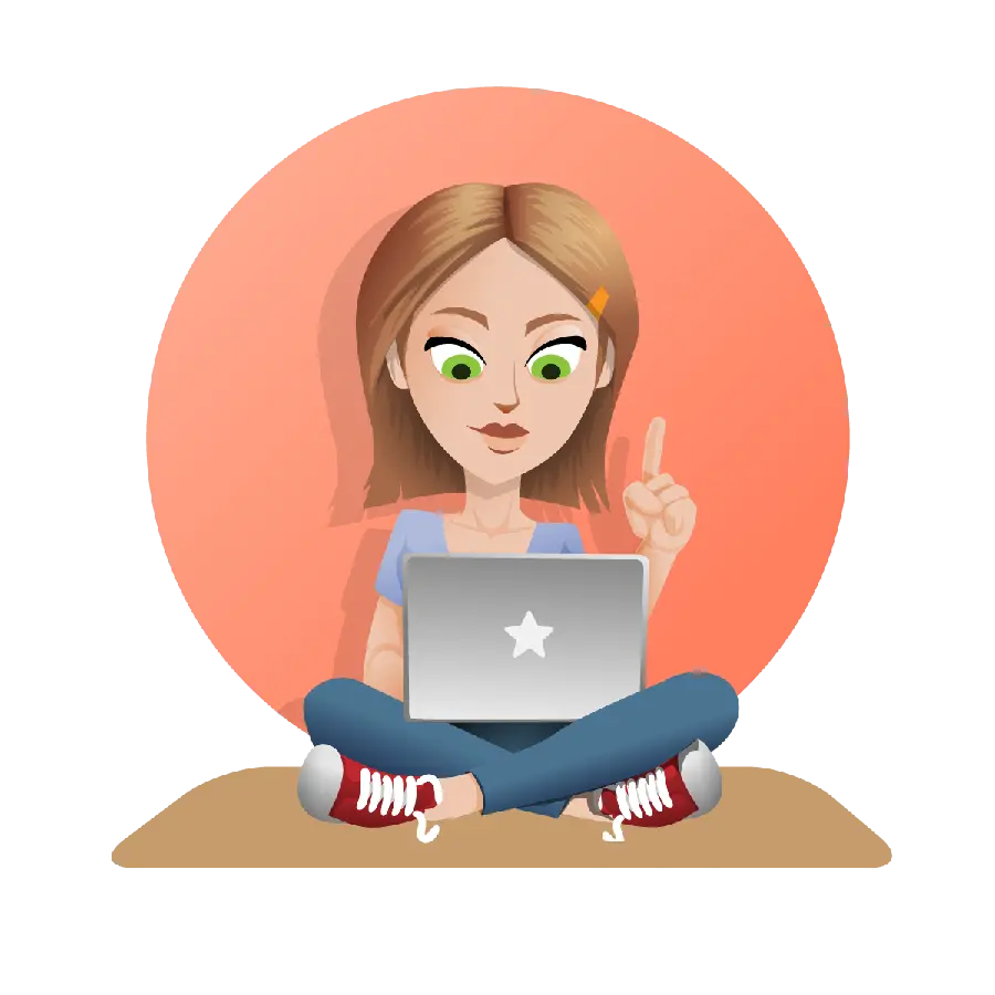 Circular photo of a smart girl with a laptop in png format for professional editing