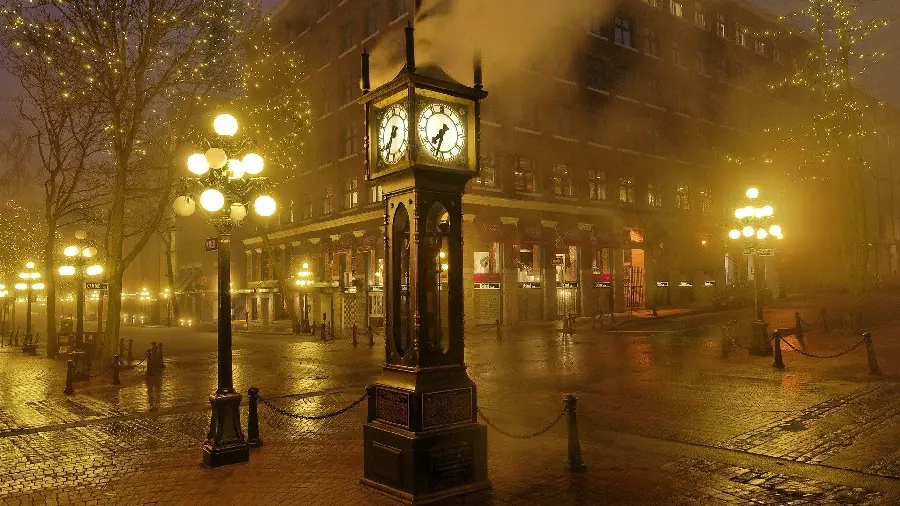 Latest Lonely Street Photo with Clock and Shining Lamp