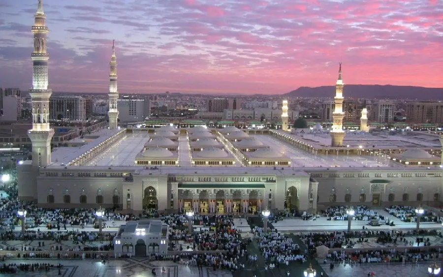 A spectacular background of the Prophet's Mosque under the magnificent sky