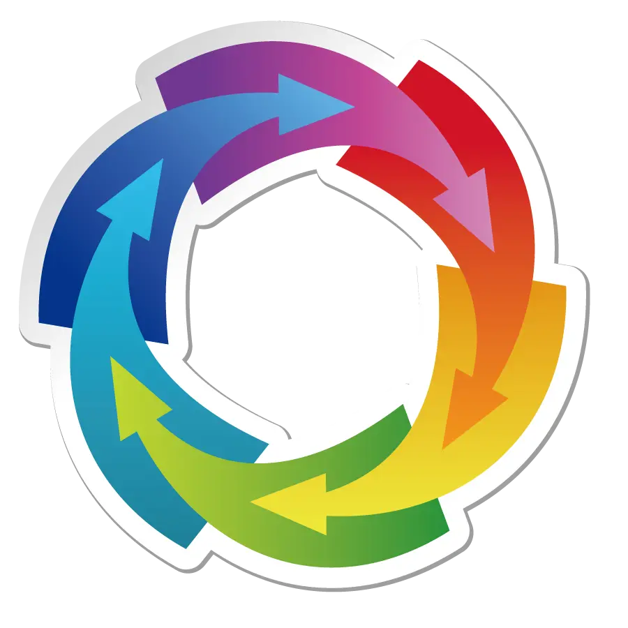 A colorful and rainbow circular image of continuous arrows and arrows 2023
