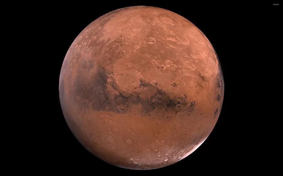 Wallpaper of the planet Mars with a black background for laptops and computers