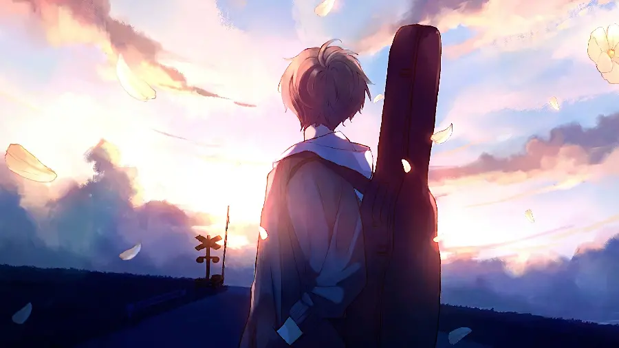 Brown Haired Lonely Anime Boy Background for Desktop