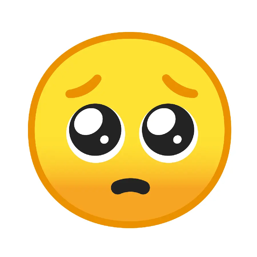 Yellow sad emoji with round eyes in PNG format