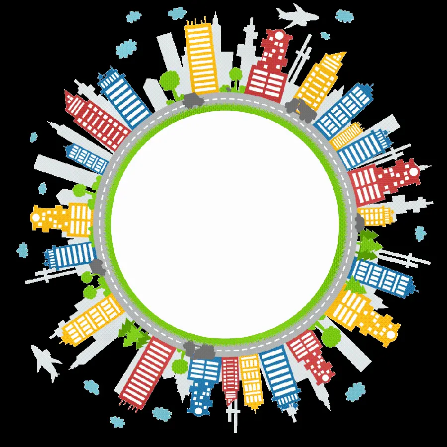 Circular photo of buildings cut out PNG