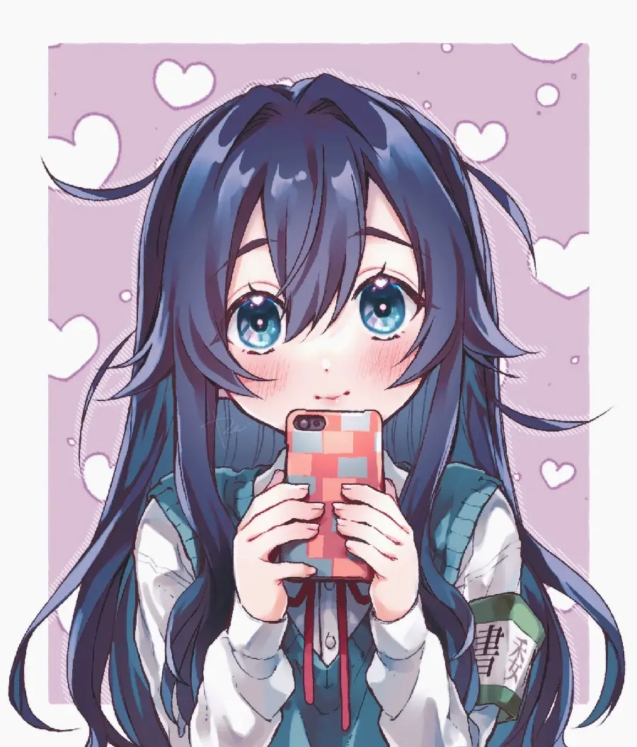Anime girl selfie with long black hair for WhatsApp profile