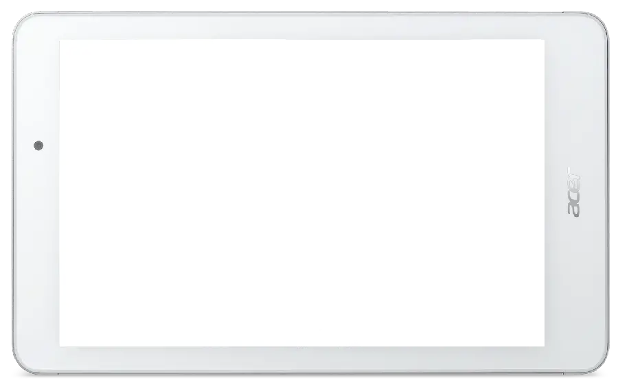 Horizontal photo of a white tablet with a blank screen for editing