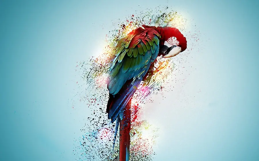 Full download digital painting of a macaw parrot with a blue background suitable for a profile