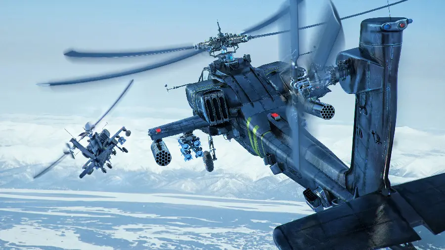 Photo of a war helicopter in the sky with beautiful clouds for wallpaper
