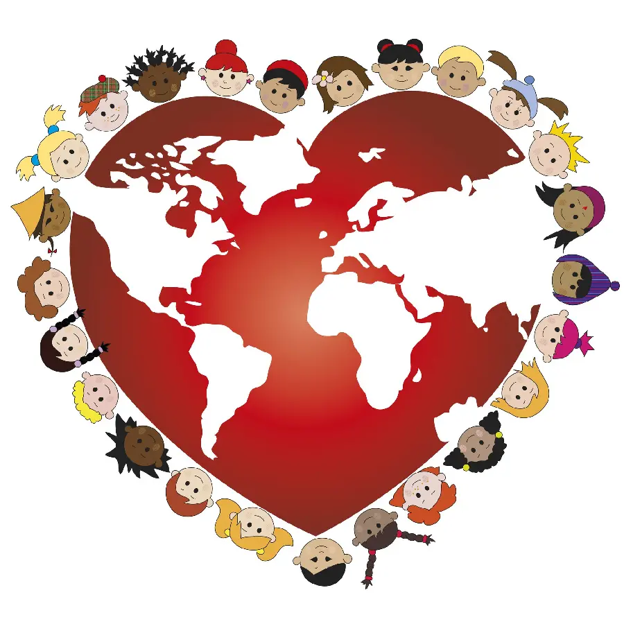Human Rights-Focused Photo of Happy Children Around the Globe Red Heart