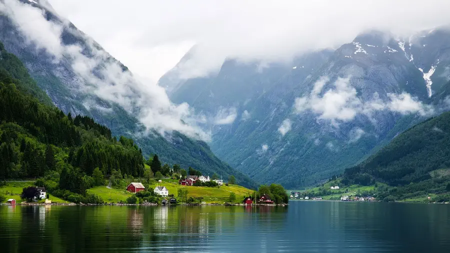 Dreamy Landscape of Scandinavian Waterside Nature for Post