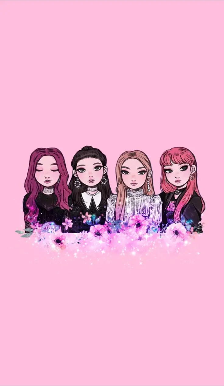 Cute and beautiful drawing of Blackpink group members for phone wallpaper iPhone and Samsung