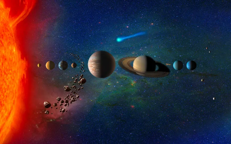 Surface The fiery sun in the neighborhood of the planets of the solar system