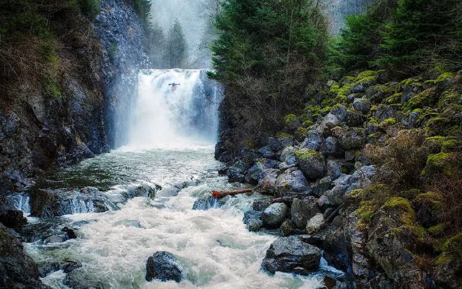 HD image of waterfall and cold clear river as desktop background