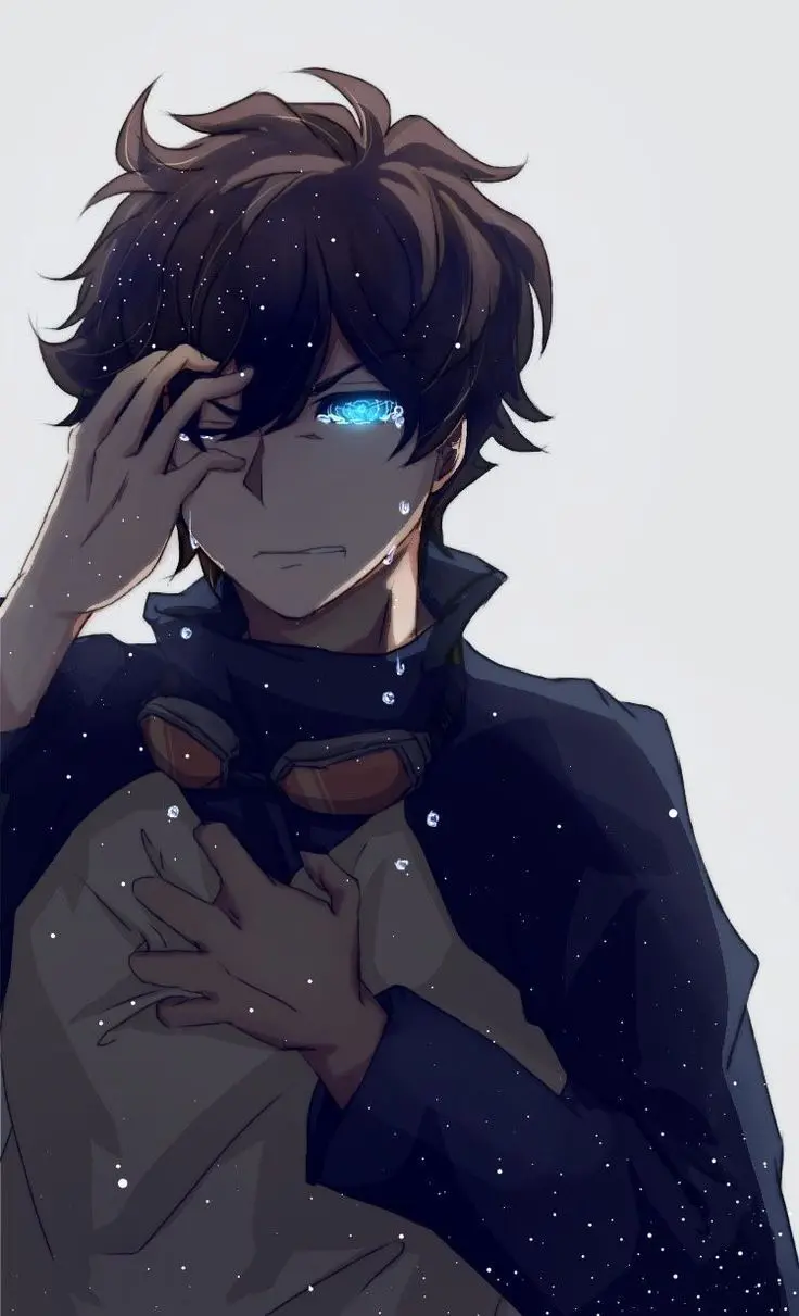 Anime boy with sad eyes Crying