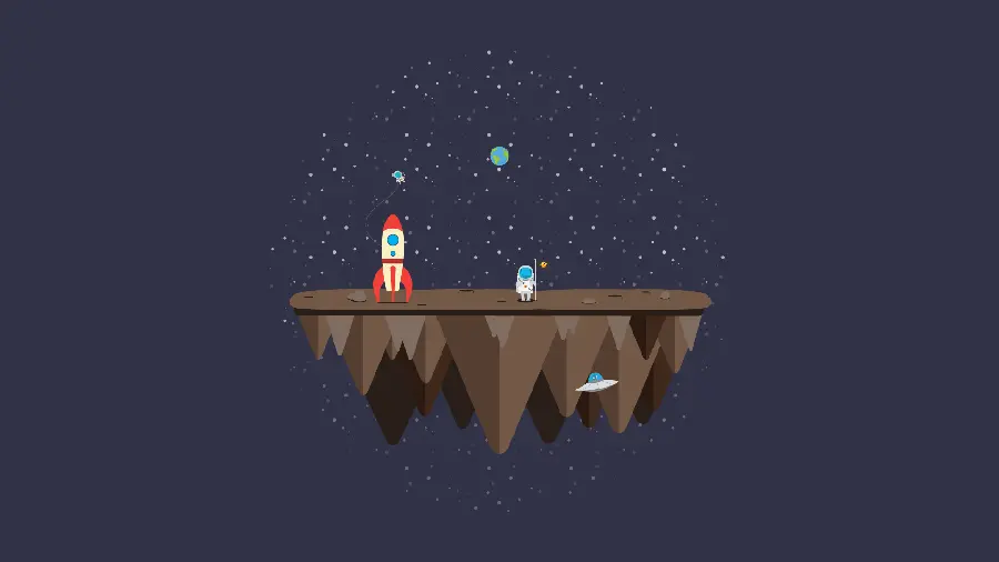 Beautiful digital photo of a rocket and an astronaut on a space island