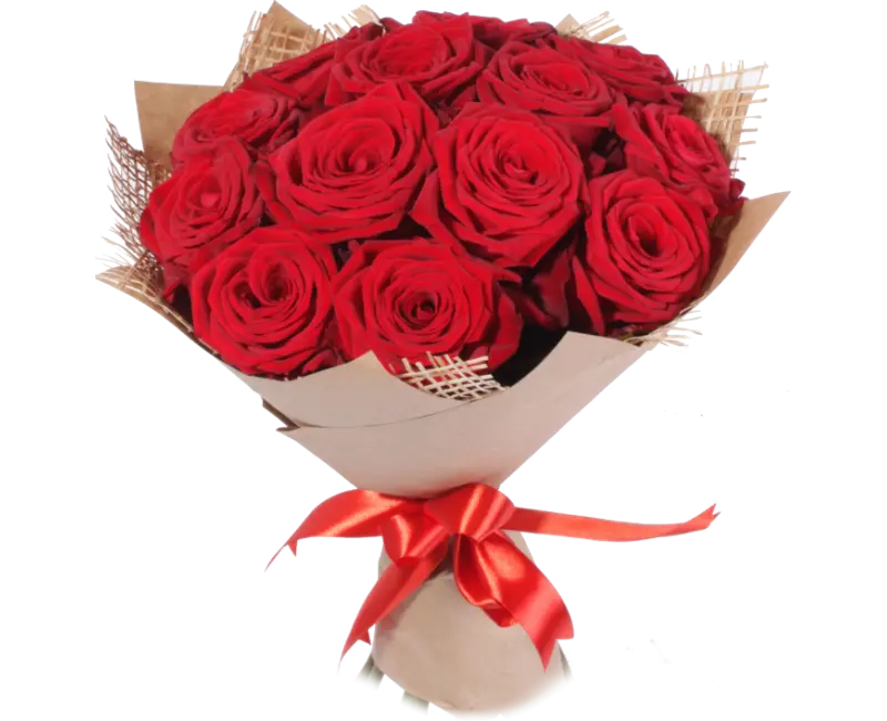 Free telephoto photo of red rose bouquet with straw paper