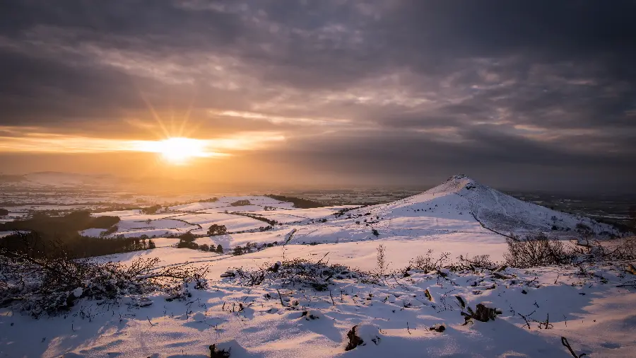 Mountain photo with cloudy sky and attractive sunset for laptop