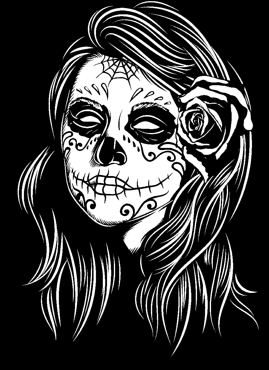 Beautiful photo of 1402 girl skull with red flower in hair
