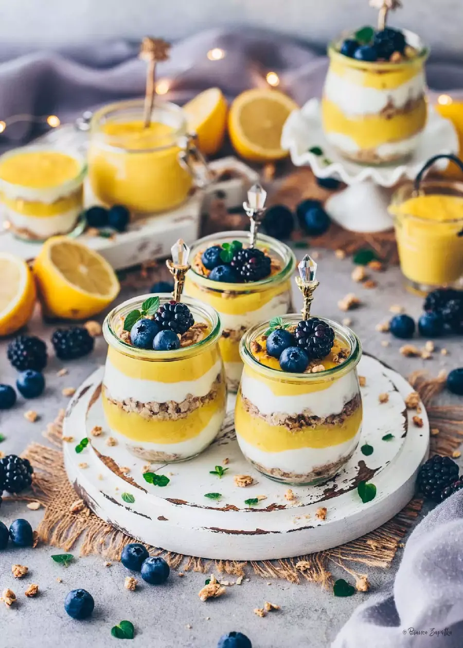 Photo of yellow and white biscuit glass desserts for Instagram post