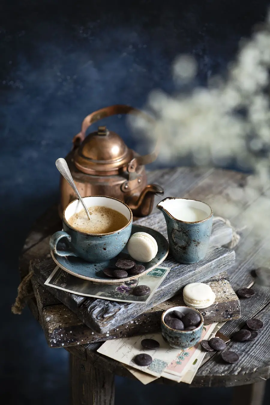 Beautiful coffee wallpaper in old classic containers for iPhone