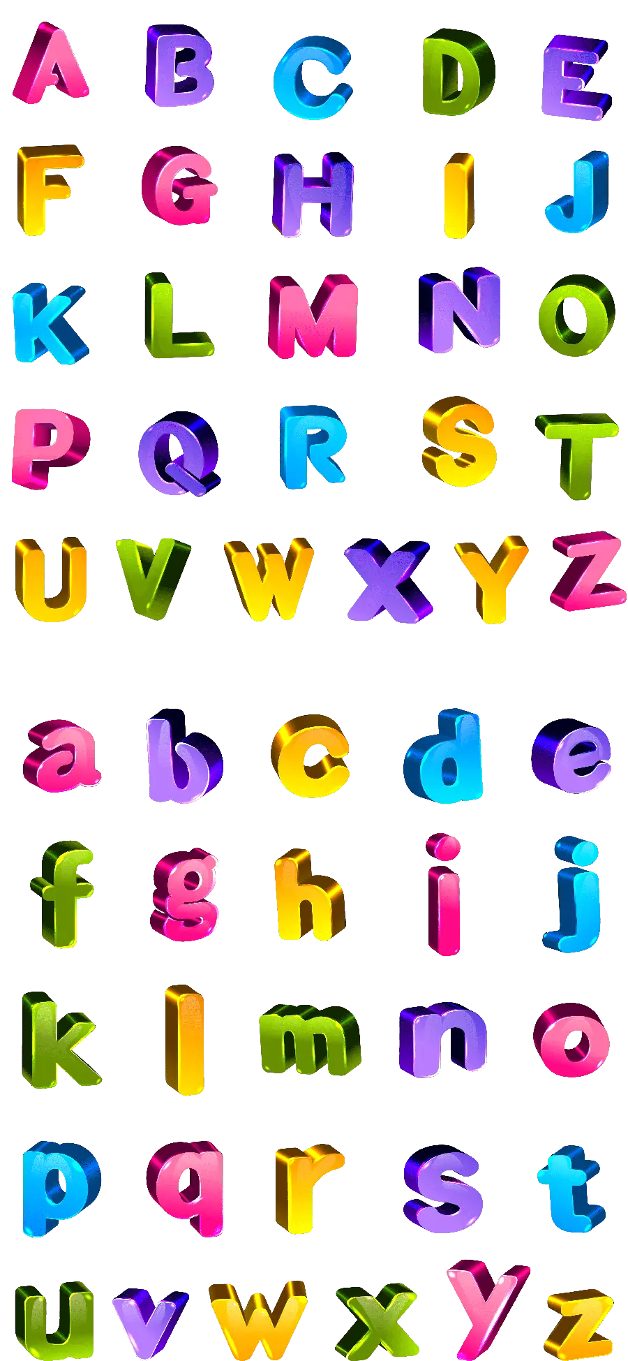 Photo of the 3D colored English alphabet
