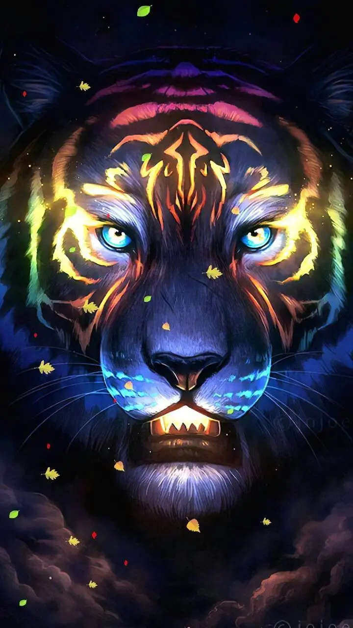 Dark and scary colorful blue-eyed tiger background for Samsung