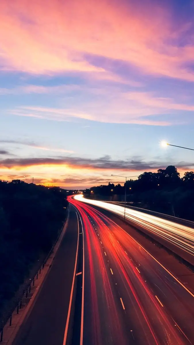 Beautiful highway and sunset wallpaper