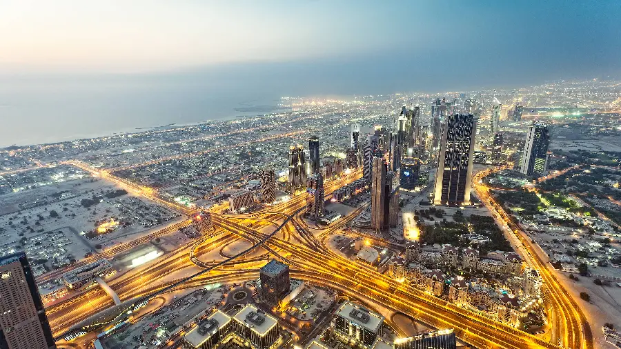 Picture of Luxurious Streets in Dubai City with Yellow Light 2023