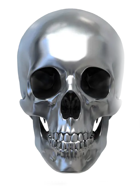 Popular PNG file of shiny metal skull in silver color