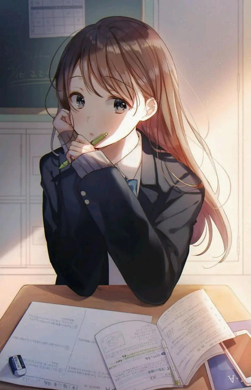 Cute Anime Girl Profile of a Student Studying for Happiness