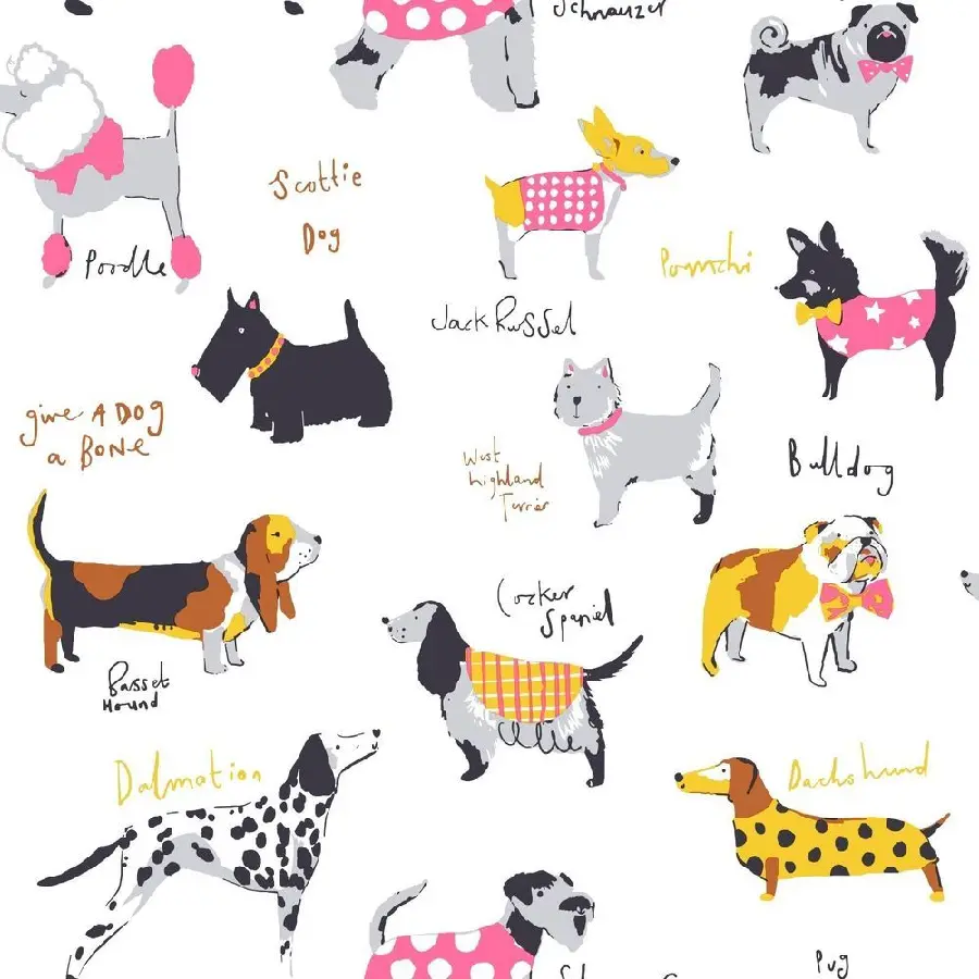 Full HD image of various cartoon dogs with their names