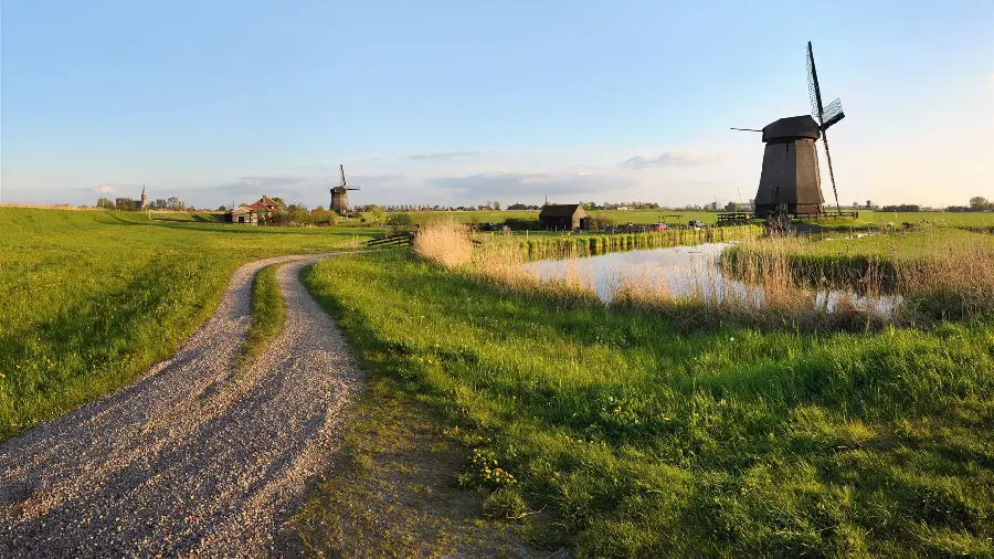 Scandinavian Beautiful Nature Photo with Windmills