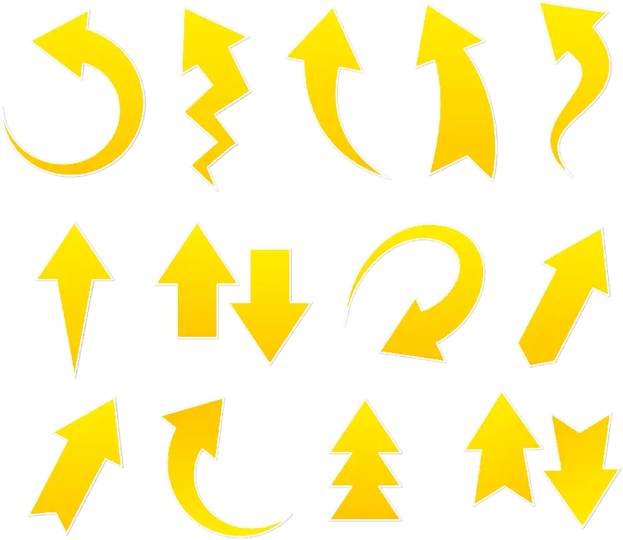 Yellow arrows and arrows in different directions PNG