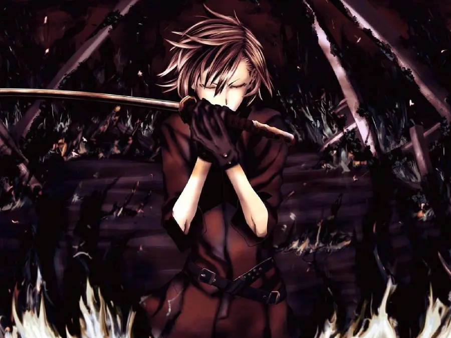 Picture of a warrior boy and a kiss on his sword suitable for profile