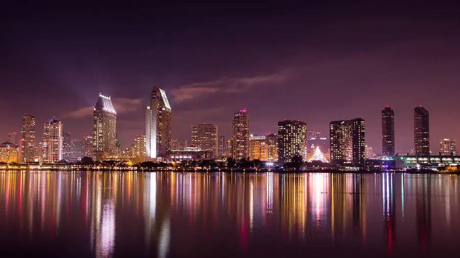 Stock Photo Tower Advanced City Under Purple Sky