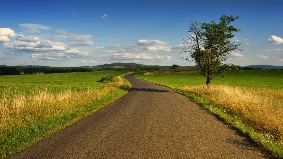 Photo of a long road in a colorful plain suitable for 8K banner