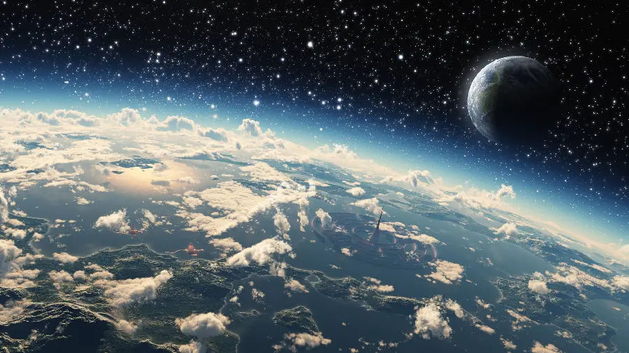 A pleasant science fiction photo with a Life on another planet