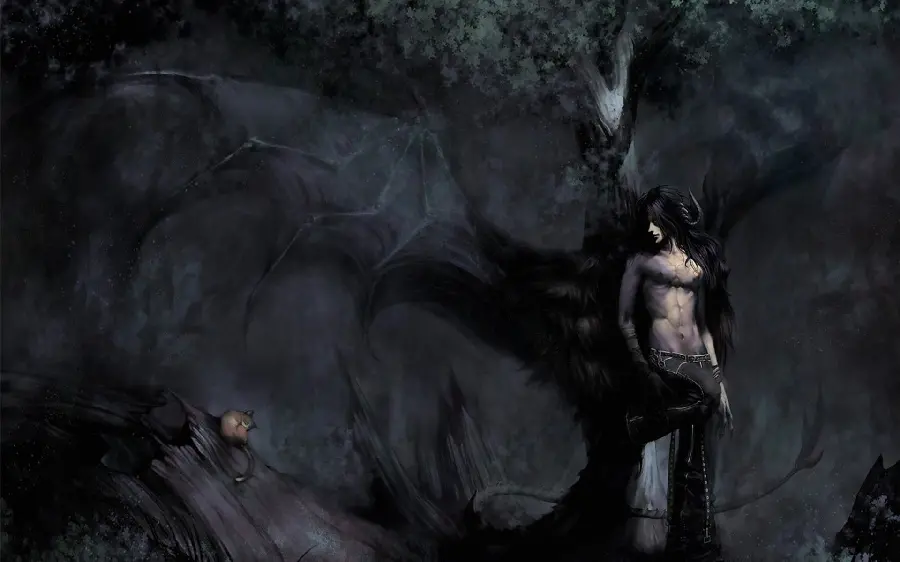 Evil Anime Boy Wallpaper with Black Wings and Black Horns