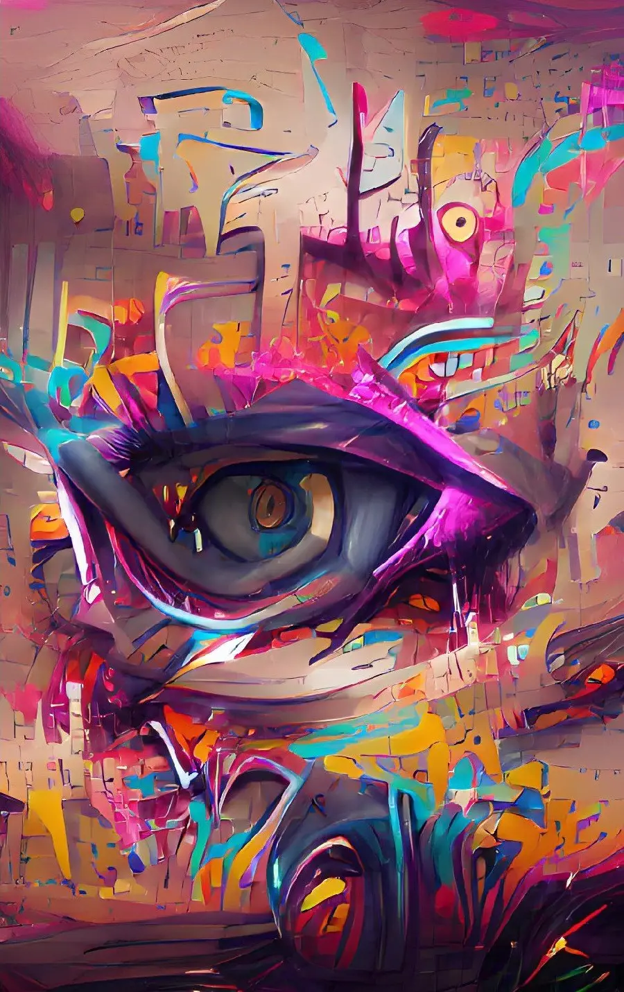 Cool wallpaper made by AI artificial intelligence from a single eye with a colorful wall background