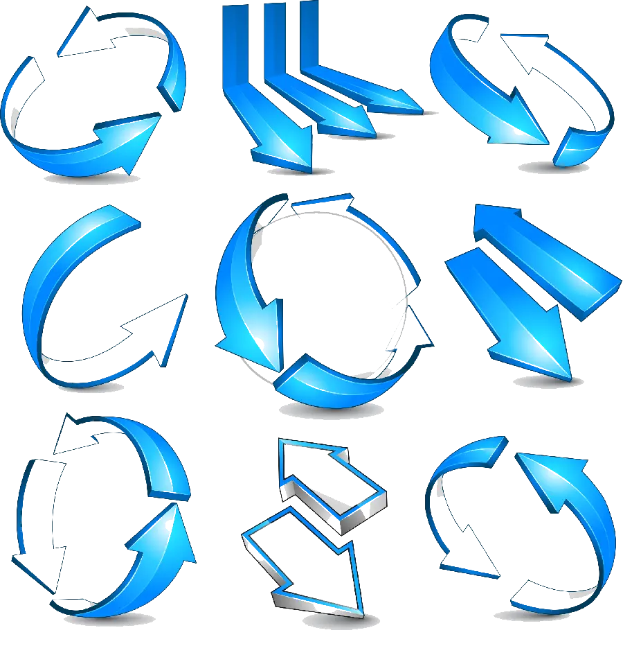 Multiple blue arrows and arrows in various directions with two-way and reverse directions