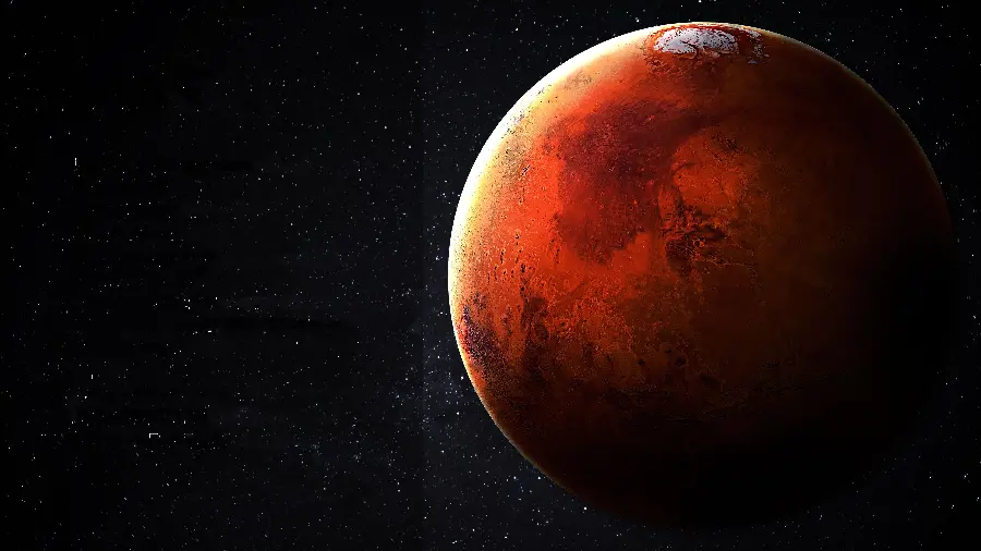 Spectacular profile image of the planet Mars with a black starry background