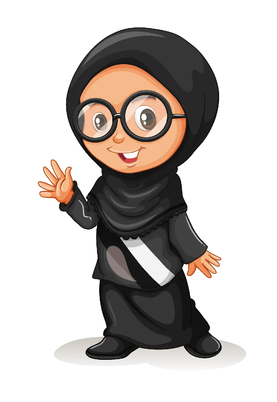 Funny and googly picture of a girl waving her headscarfIn a black dress in png format 
