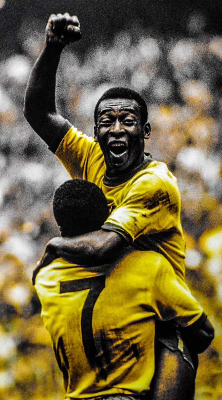 Photo of Pele's happiness at the World Cup with a Brazilian uniform